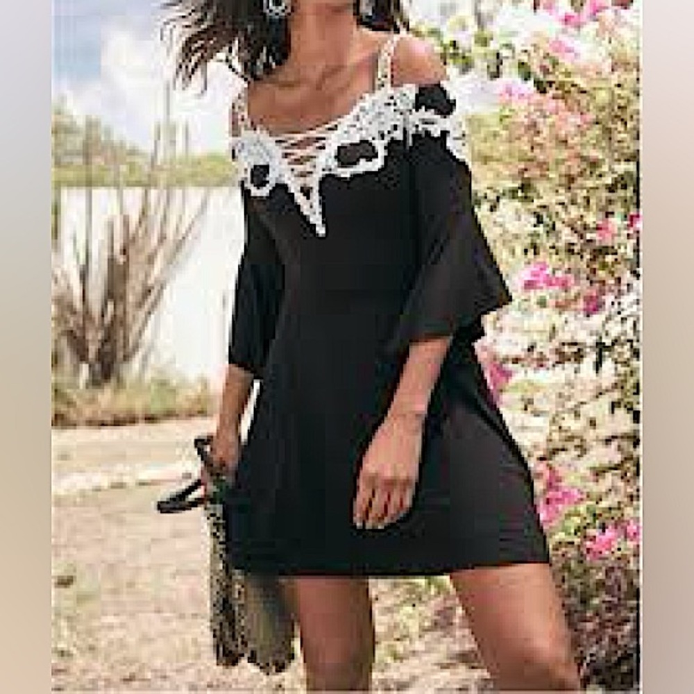 VENUS | Cold Shoulder - Bell Sleeve Dress With Crochet Lace Accents
